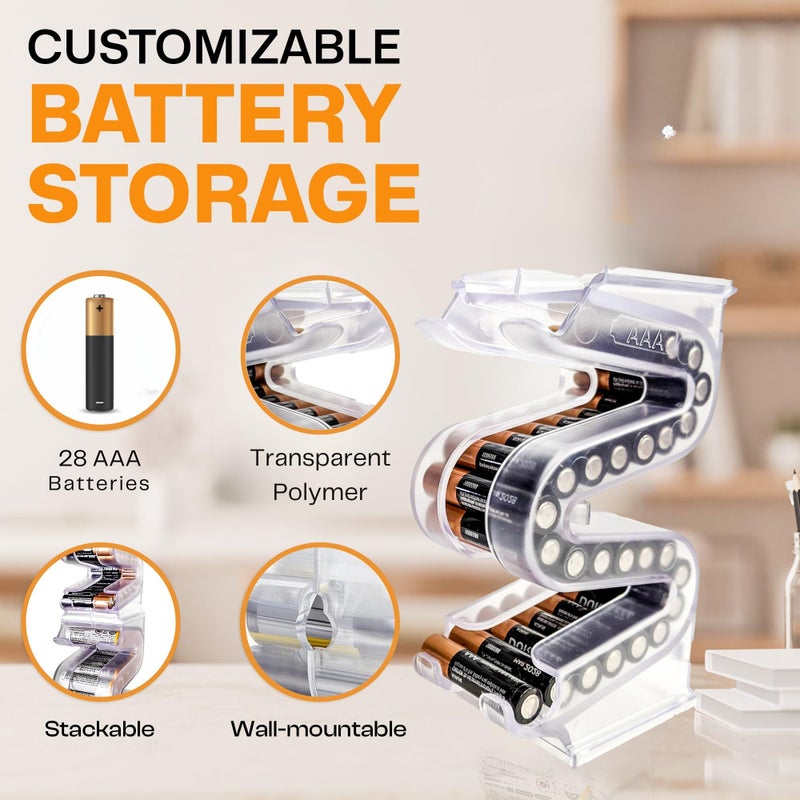 Kalinar Battery Ladder Organizer Case for AAA Batteries - Stackable or Mounted Vertical Storage Battery Dispenser for Home, Garage, & Workshop (2-Pack, Holds 56 AAA Batteries Total) - Image 3